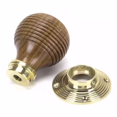 Rosewood & Polished Brass Beehive Mortice/Rim Knob Set - Image 4