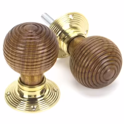 Rosewood & Polished Brass Beehive Mortice/Rim Knob Set