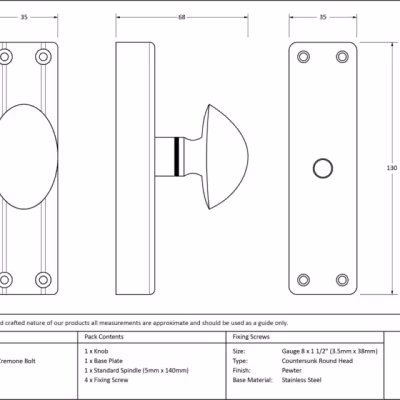 Pewter knob for Cremone Bolt - Image 3