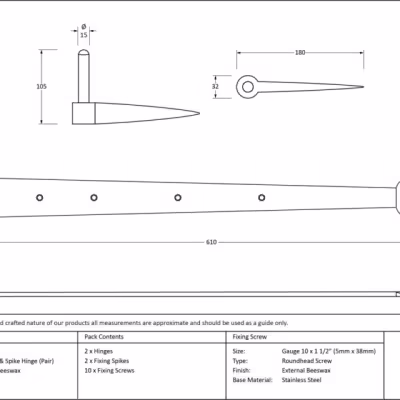 External Beeswax 24" Band & Spike Hinge (Pair) - Image 4