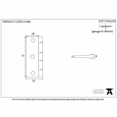 Black 3" Dummy Butt Hinge (Single) - Image 3