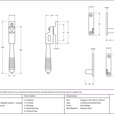 Polished Bronze Night-Vent Locking Reeded Fastener - Image 4