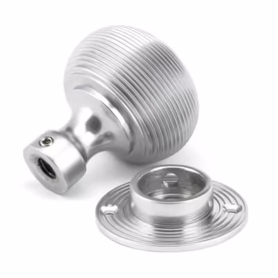 Satin Chrome Heavy Beehive Mortice/Rim Knob Set - Image 4