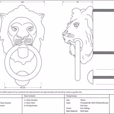 Polished Bronze Lion Head Door Knocker - Image 3