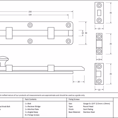 Aged Brass 6" Universal Bolt - Image 4