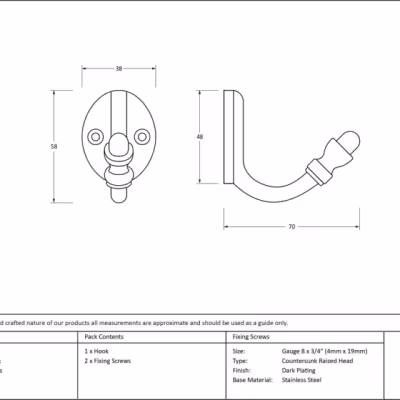 Aged Brass Coat Hook - Image 3