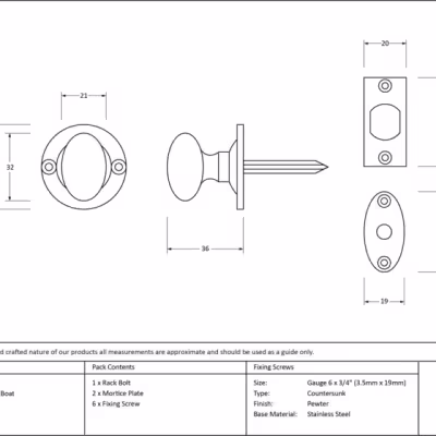 Pewter Oval Rack Bolt - Image 4