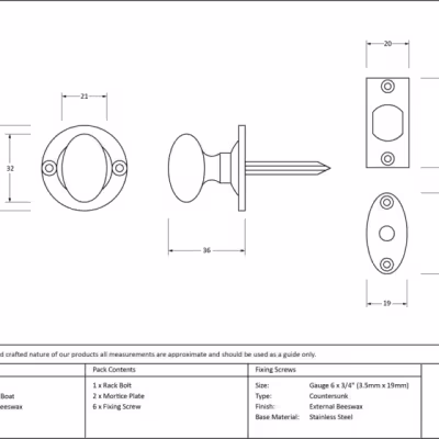 External Beeswax Oval Rack Bolt - Image 3
