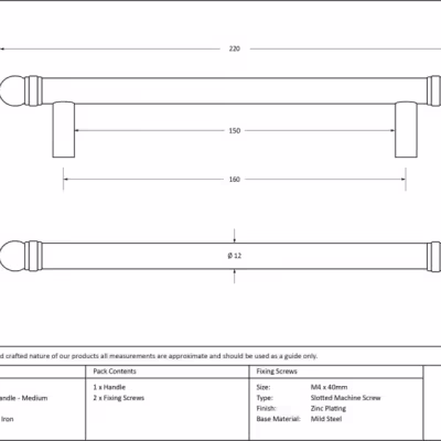 Black 220mm Bar Pull Handle - Image 4