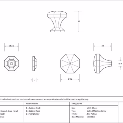 Natural Smooth Octagonal Cabinet Knob - Small - Image 3