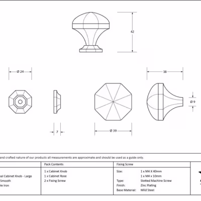 Natural Smooth Octagonal Cabinet Knob - Large - Image 3