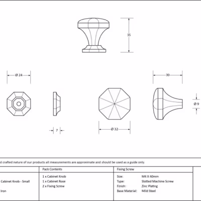 Black Octagonal Cabinet Knob - Small - Image 3