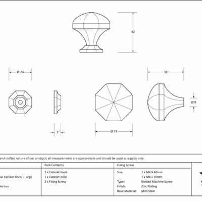 Black Octagonal Cabinet Knob - Large - Image 3