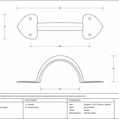 Pewter 6" Gothic D Handle - Image 3