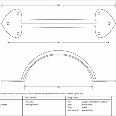 Pewter 8" Gothic D Handle - Image 3