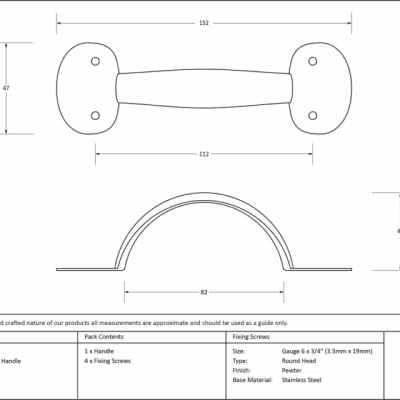 Pewter 6" Bean D Handle - Image 3
