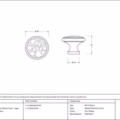 Black Hammered Cabinet Knob - Large - Image 3
