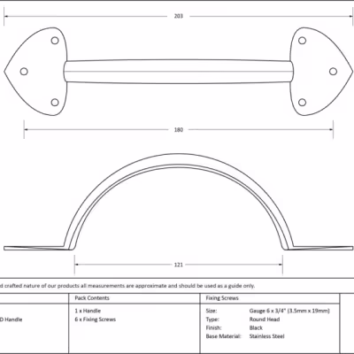 Black 8" Gothic D Handle - Image 3