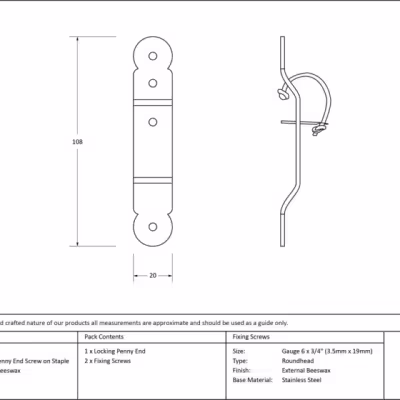External Beeswax Locking Penny End Screw on Staple - Image 3