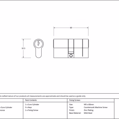 Polished Bronze 30/30 5pin Euro Cylinder - Image 3