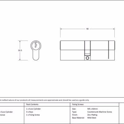 Polished Bronze 45/45 5pin Euro Cylinder - Image 3