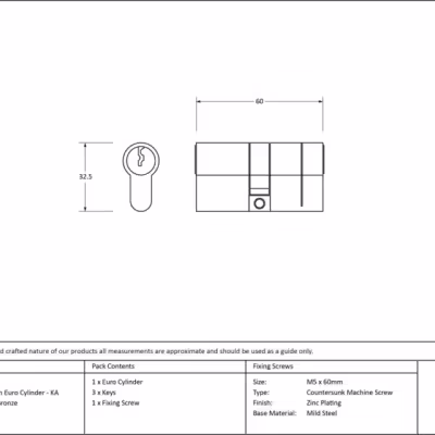 Polished Bronze 30/30 5pin Euro Cylinder KA - Image 3