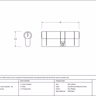 Polished Bronze 35/45 5pin Euro Cylinder KA - Image 3