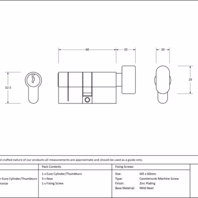 Polished Bronze 30/30 5pin Euro Cylinder/Thumbturn - Image 3
