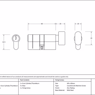 Aged Brass 30/30 5pin Euro Cylinder/Thumbturn - Image 3