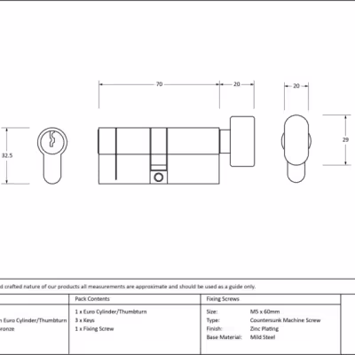 Polished Bronze 35/35 5pin Euro Cylinder/Thumbturn - Image 4