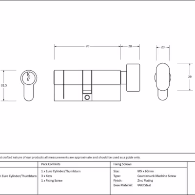 Pewter 35/35 5pin Euro Cylinder/Thumbturn - Image 3