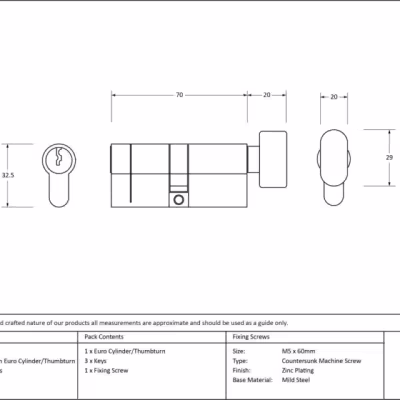 Aged Brass 35/35 5pin Euro Cylinder/Thumbturn - Image 3