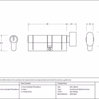 Aged Brass 35T/45 5pin Euro Cylinder/Thumbturn - Image 3