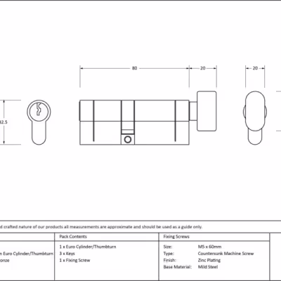 Polished Bronze 35/45T 5pin Euro Cylinder/Thumbturn - Image 4