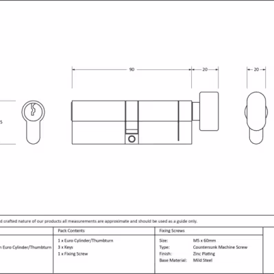 Pewter 45/45 5pin Euro Cylinder/Thumbturn - Image 3