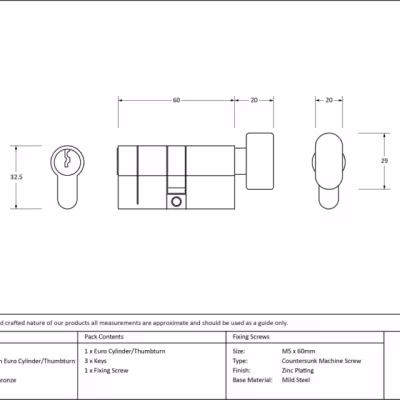 Polished Bronze 30/30 5pin Euro Cylinder/Thumbturn KA - Image 3