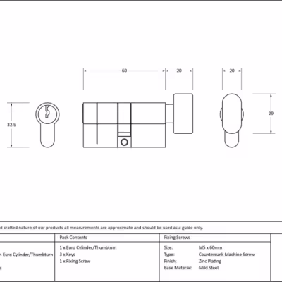 Aged Brass 30/30 5pin Euro Cylinder/Thumbturn KA - Image 3