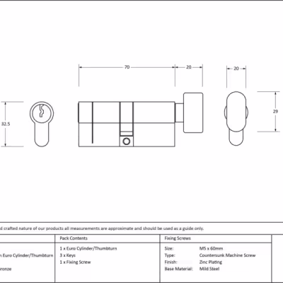 Polished Bronze 35/35 5pin Euro Cylinder/Thumbturn KA - Image 4