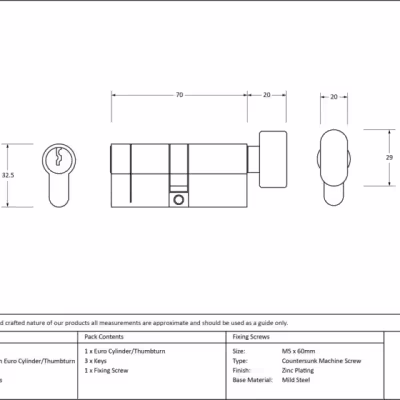 Aged Brass 35/35 5pin Euro Cylinder/Thumbturn KA - Image 3