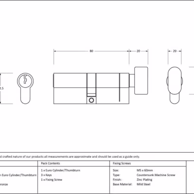 Polished Bronze 40/40 5pin Euro Cylinder/Thumbturn KA - Image 4