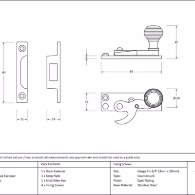 Aged Brass Beehive Sash Hook Fastener - Image 3