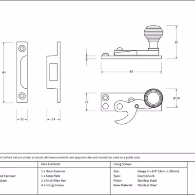 Polished Nickel Beehive Sash Hook Fastener - Image 3