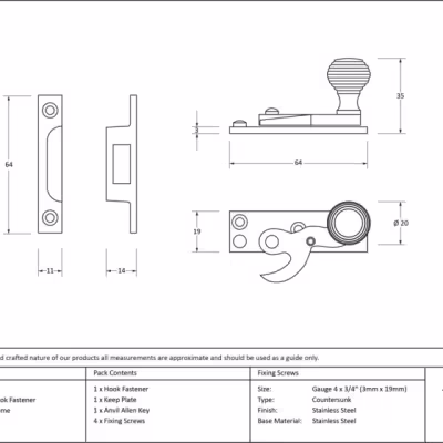 Satin Chrome Beehive Sash Hook Fastener - Image 3