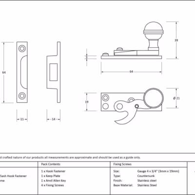 Satin Chrome Prestbury Sash Hook Fastener - Image 3
