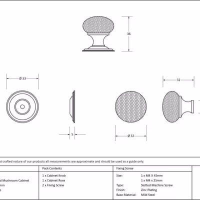 Aged Brass Hammered Mushroom Cabinet Knob 32mm - Image 3