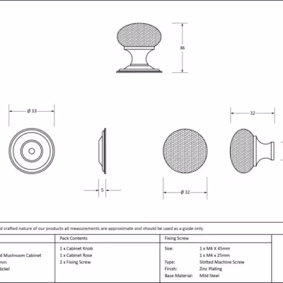 Polished Nickel Hammered Mushroom Cabinet Knob 32mm - Image 3