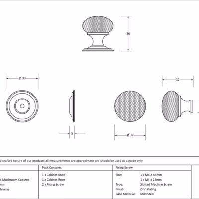 Polished Chrome Hammered Mushroom Cabinet Knob 32mm - Image 3