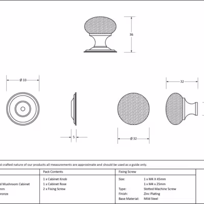 Polished Bronze Hammered Mushroom Cabinet Knob 32mm - Image 3