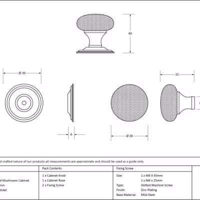 Polished Nickel Hammered Mushroom Cabinet Knob 38mm - Image 3
