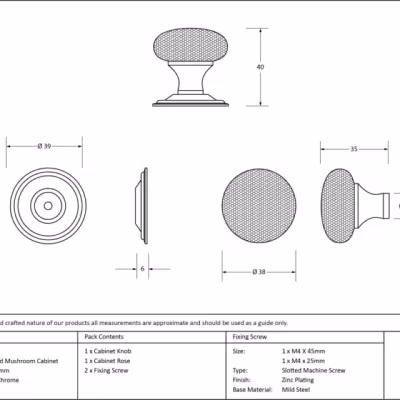 Polished Chrome Hammered Mushroom Cabinet Knob 38mm - Image 3